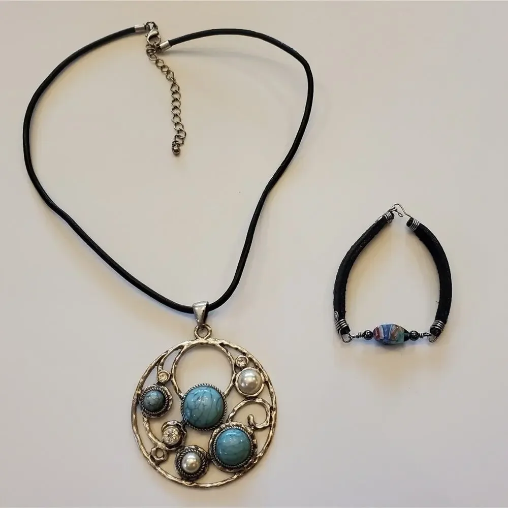 Bundle of boho art deco adjustable pendant necklace‎ and bracelet lot